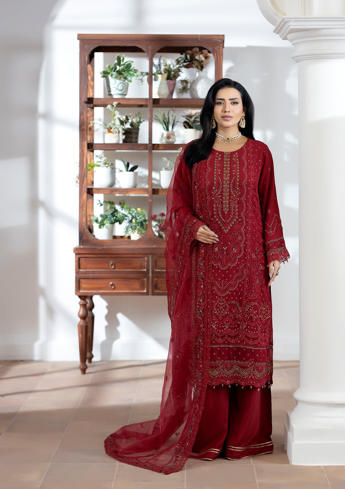 Embroidered Chiffon BT006603-RED