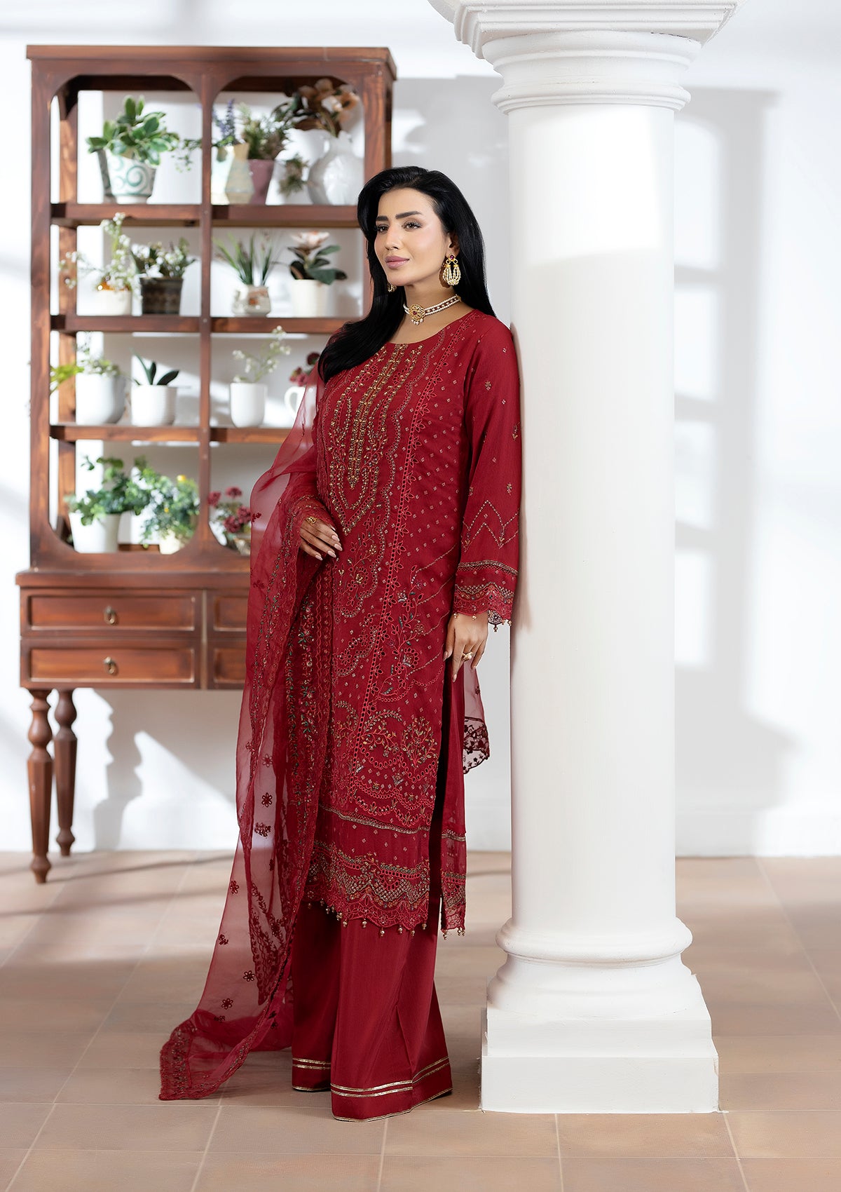 Embroidered Chiffon BT006603-RED