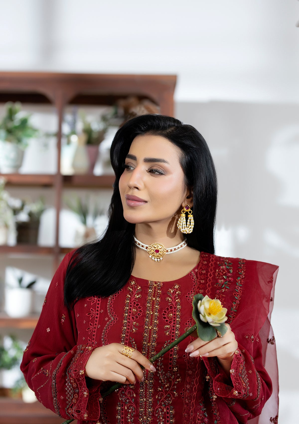 Embroidered Chiffon BT006603-RED