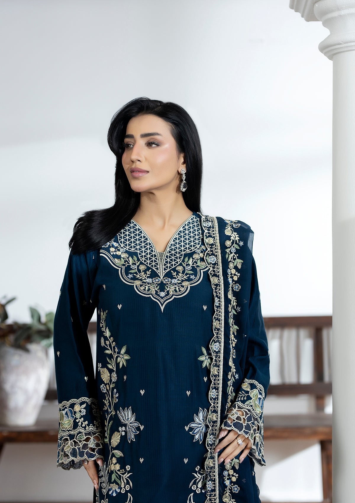 Embroidered Viscose BT006604-BLU