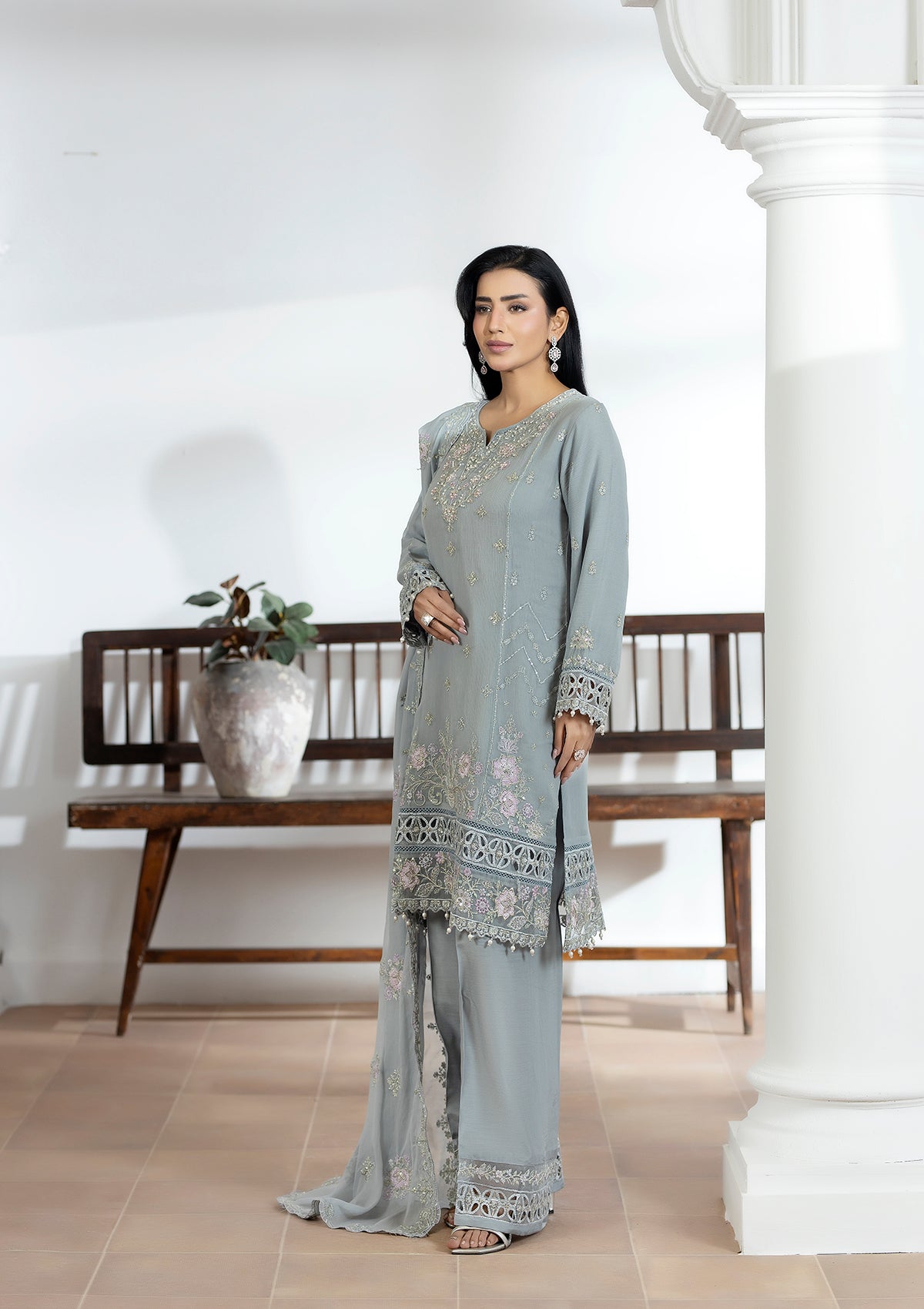 Embroidered Chiffon BT006606-GRY