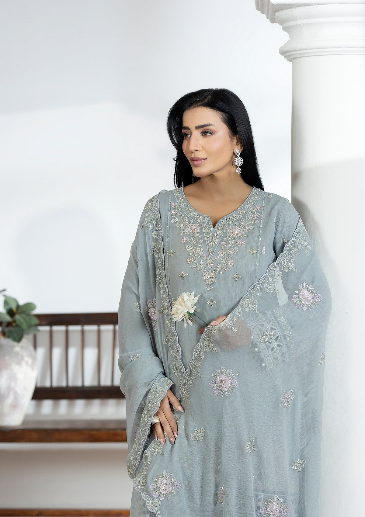 Embroidered Chiffon BT006606-GRY