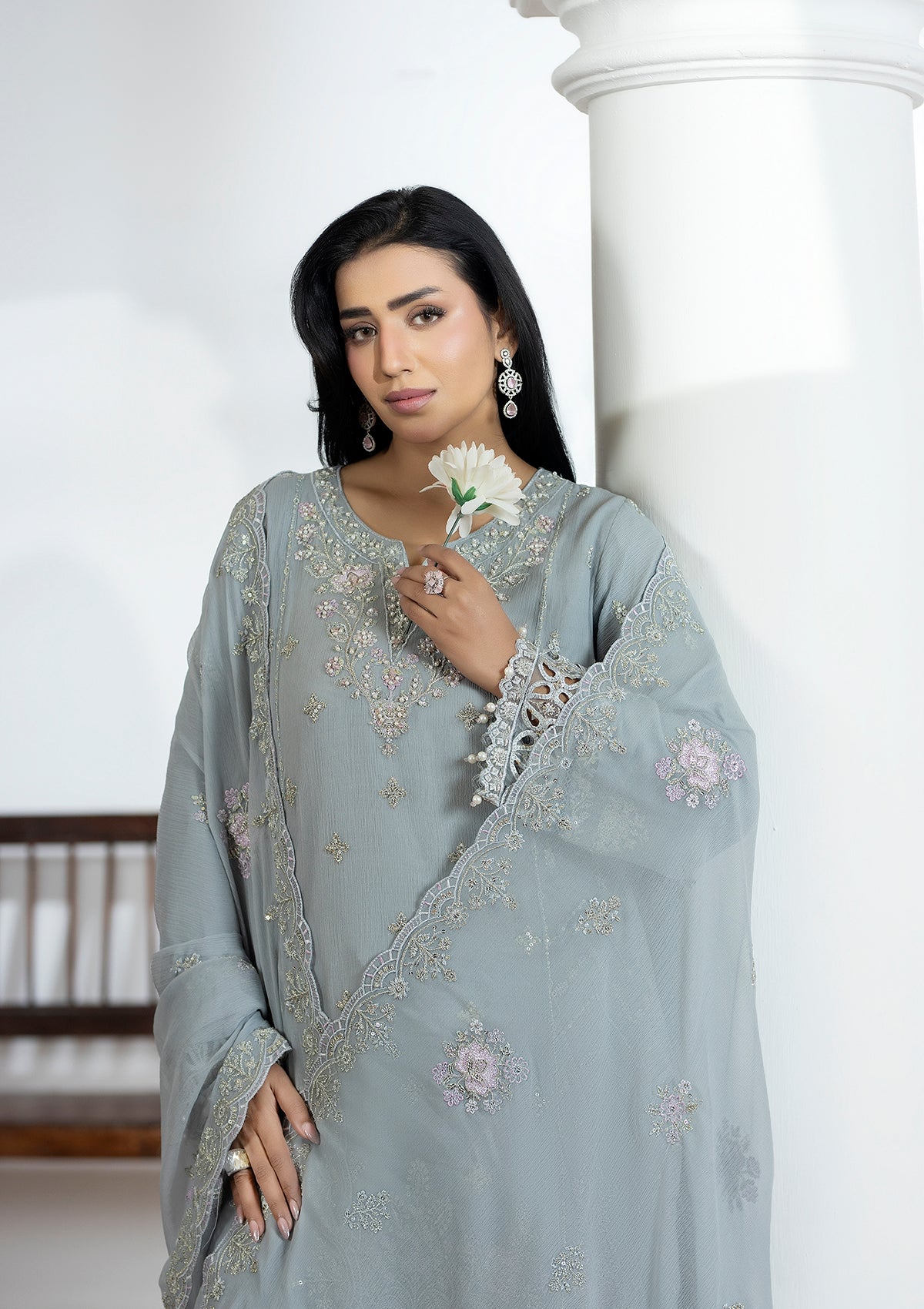 Embroidered Chiffon BT006606-GRY