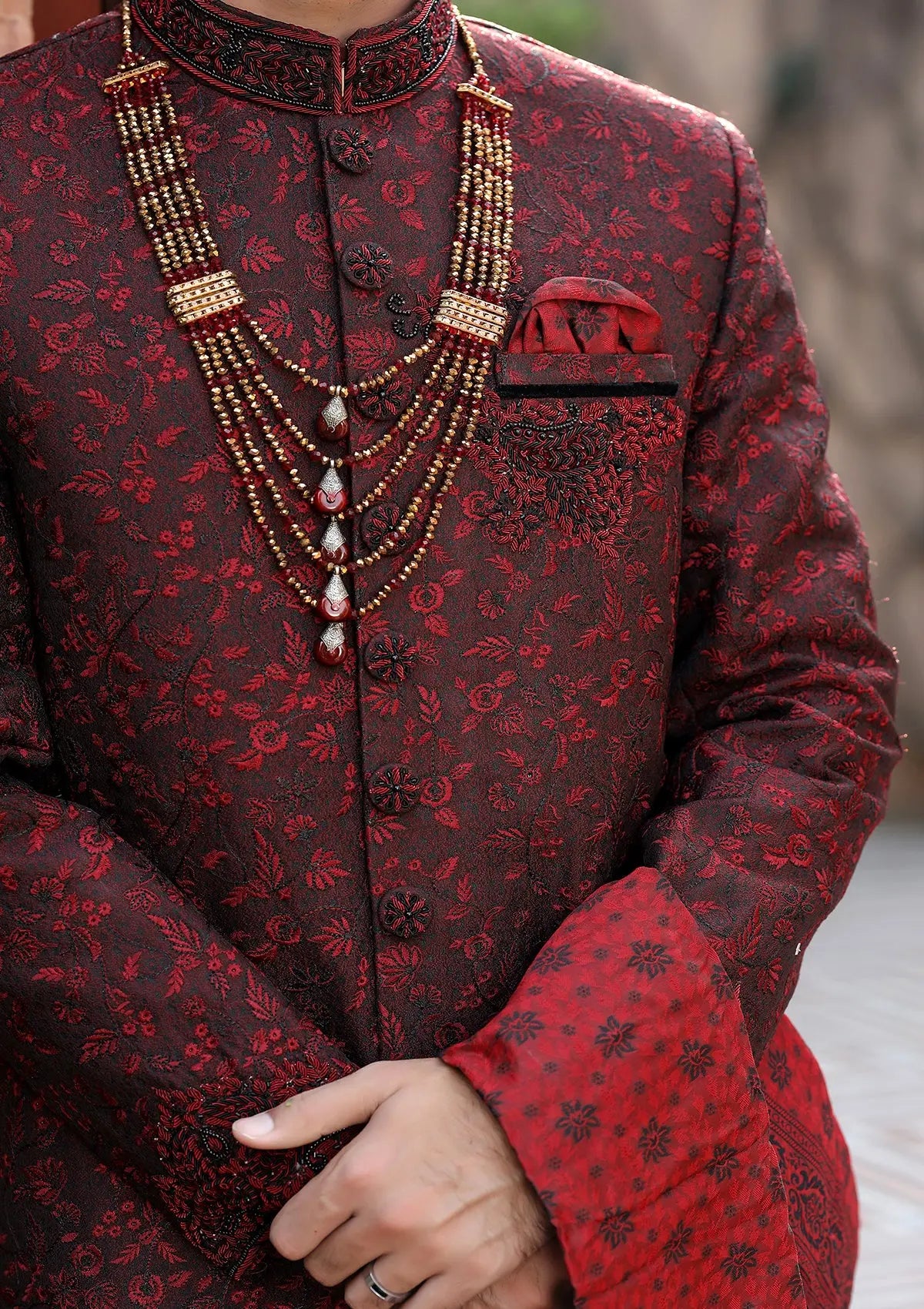 Bin Tayyab Sherwani (TD-1383-2) Black Maroon Bin Tayyab