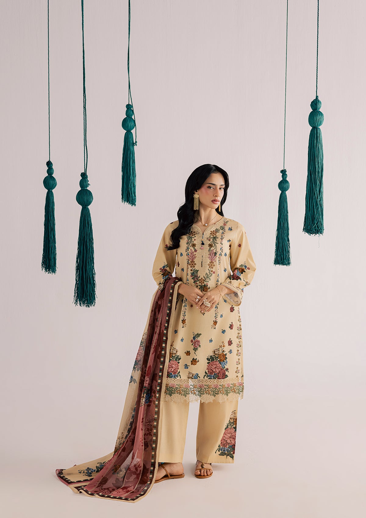 PRINTED EMBROIDERED LAWN BT006860-KHK