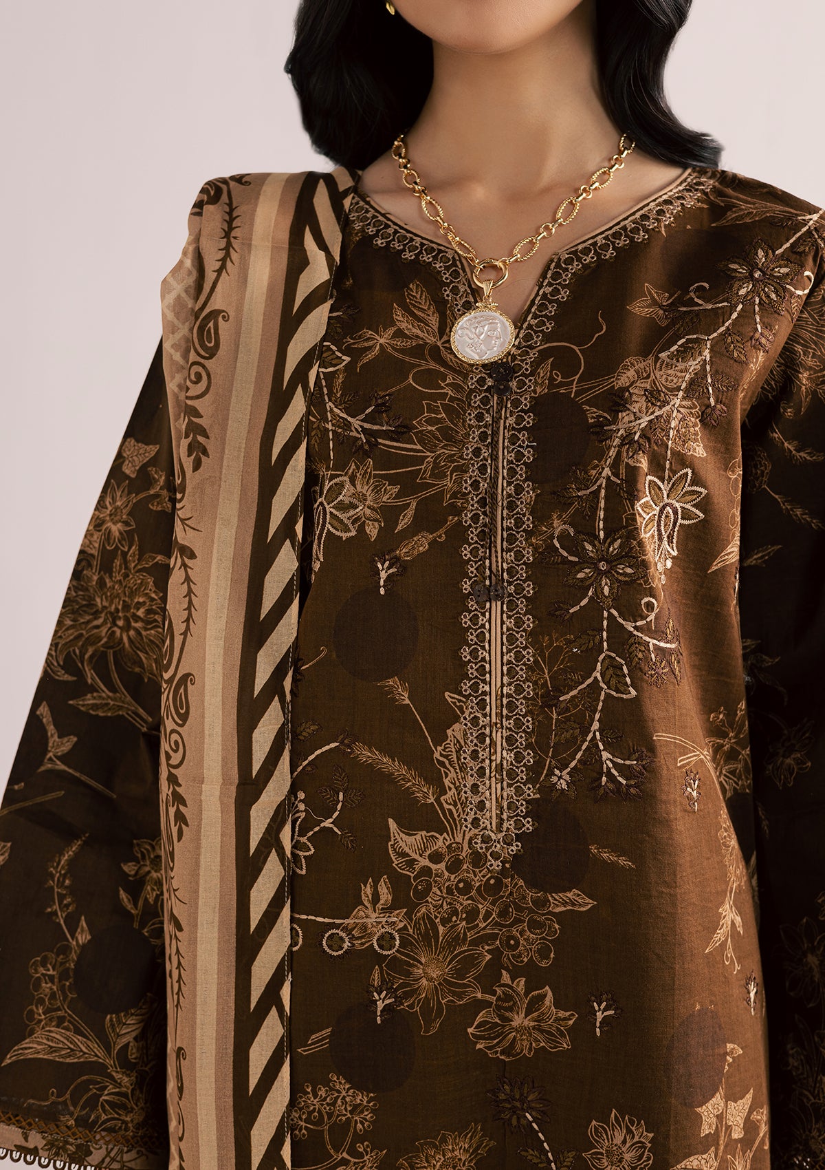 PRINTED EMBROIDERED LAWN BT006860-BRW