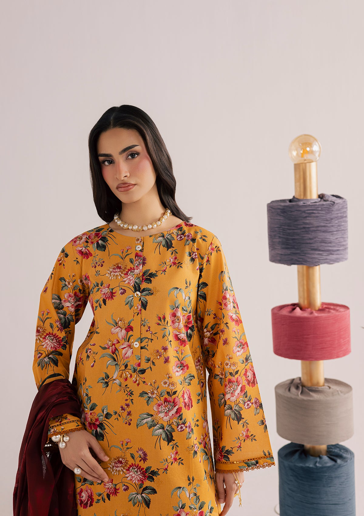 PRINTED EMBROIDERED LAWN BT006860-ORN