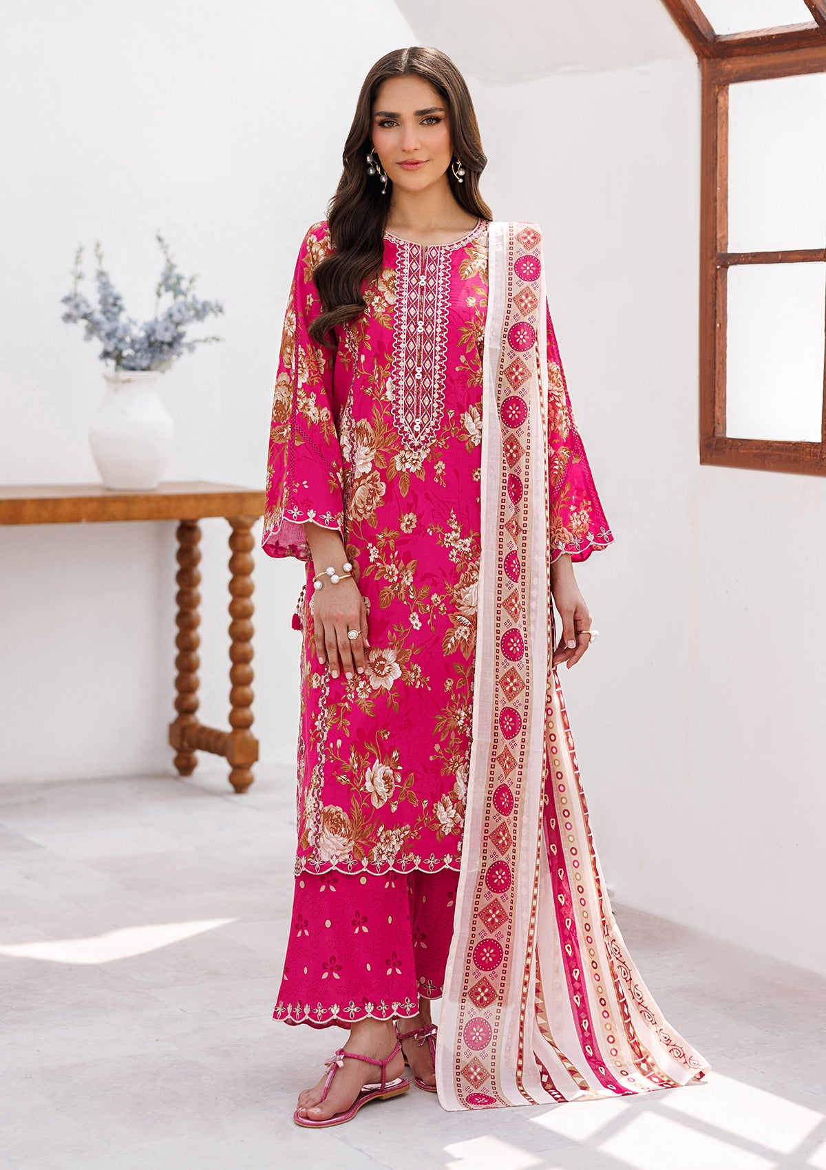 PRINTED EMB LAWN BT006810-PNK