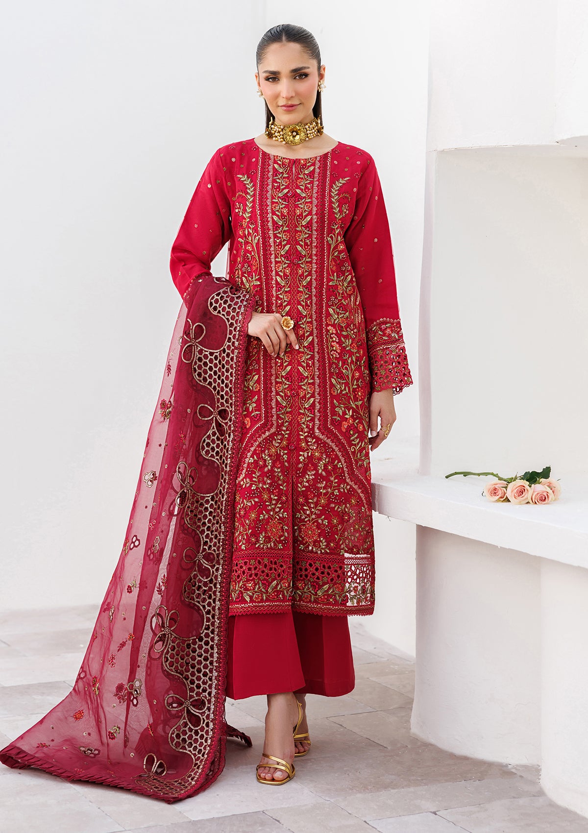 LUXURY Embroidered organza BT006825-RED