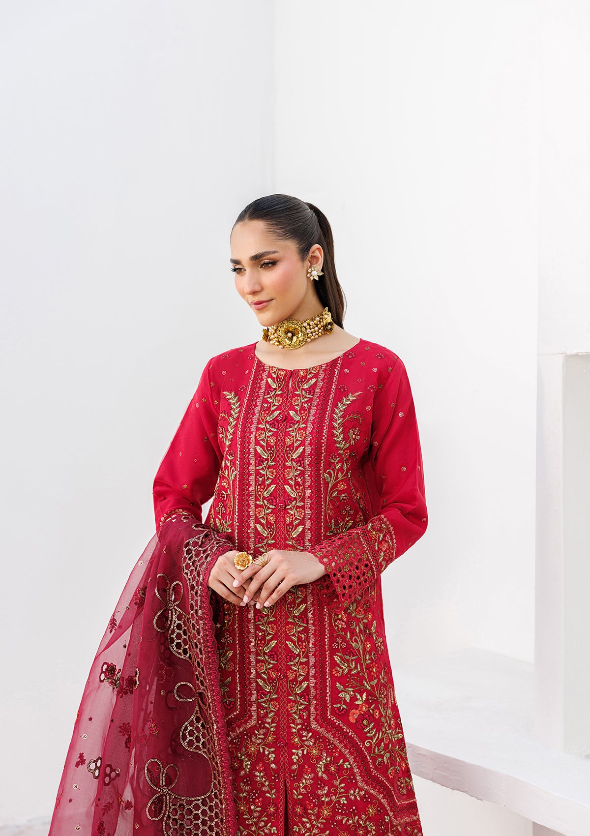 LUXURY Embroidered organza BT006825-RED