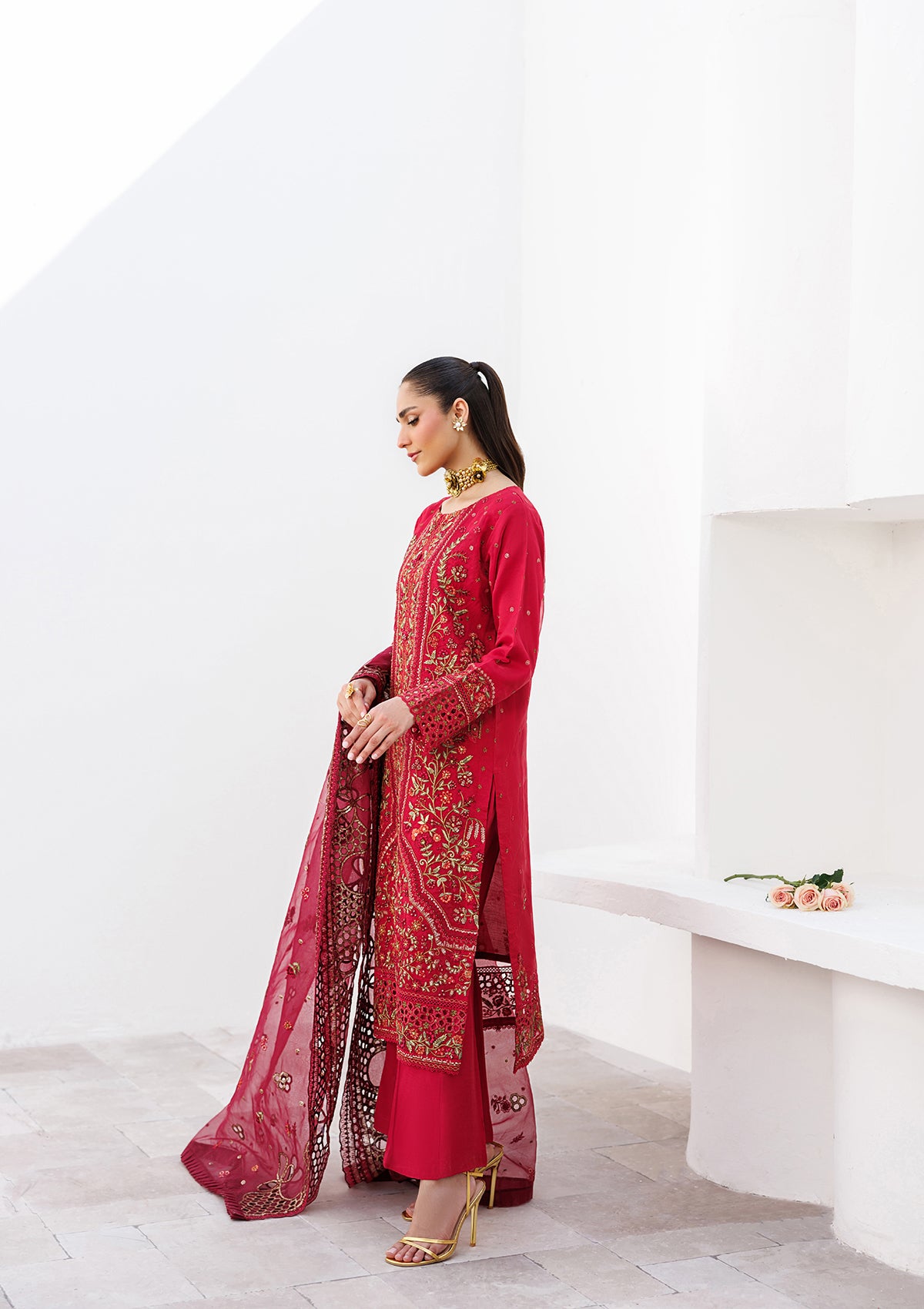 LUXURY Embroidered organza BT006825-RED