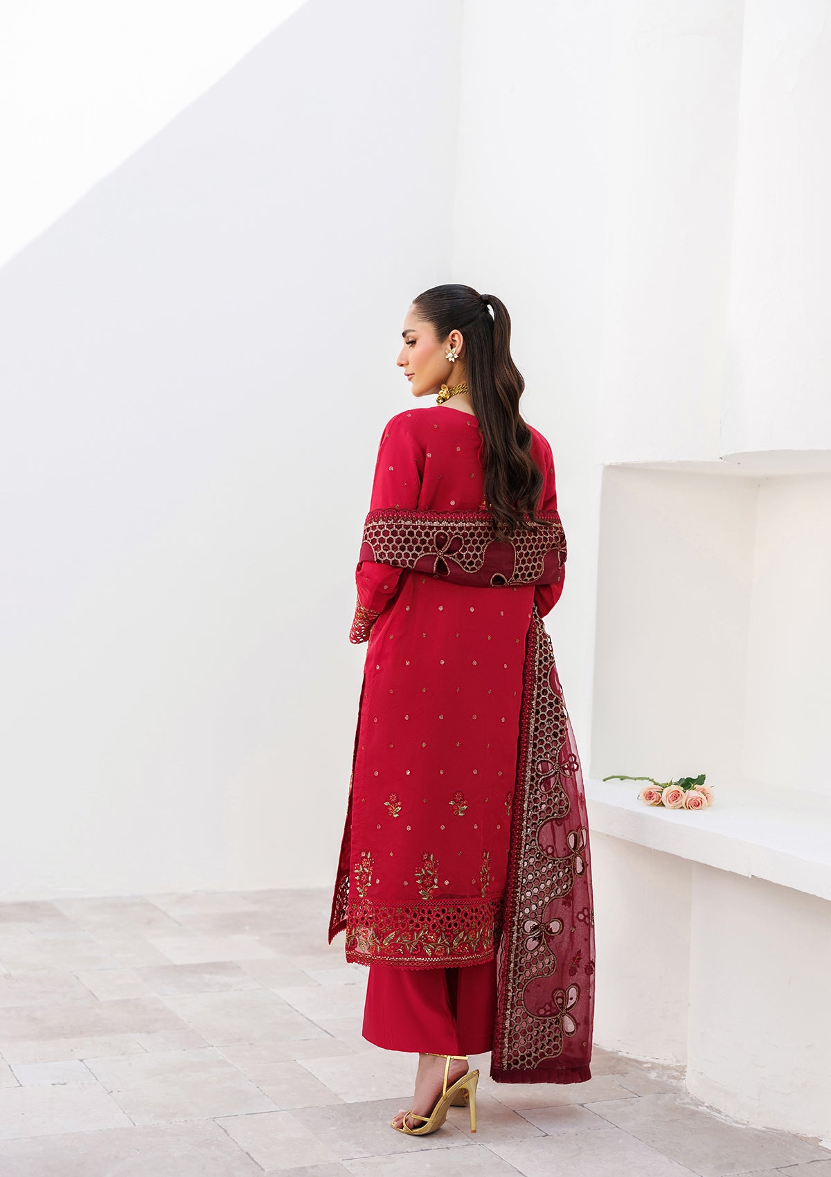 LUXURY Embroidered organza BT006825-RED