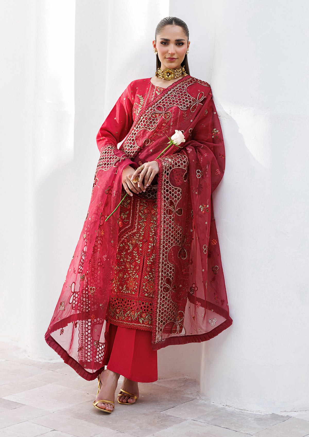 LUXURY Embroidered organza BT006825-RED