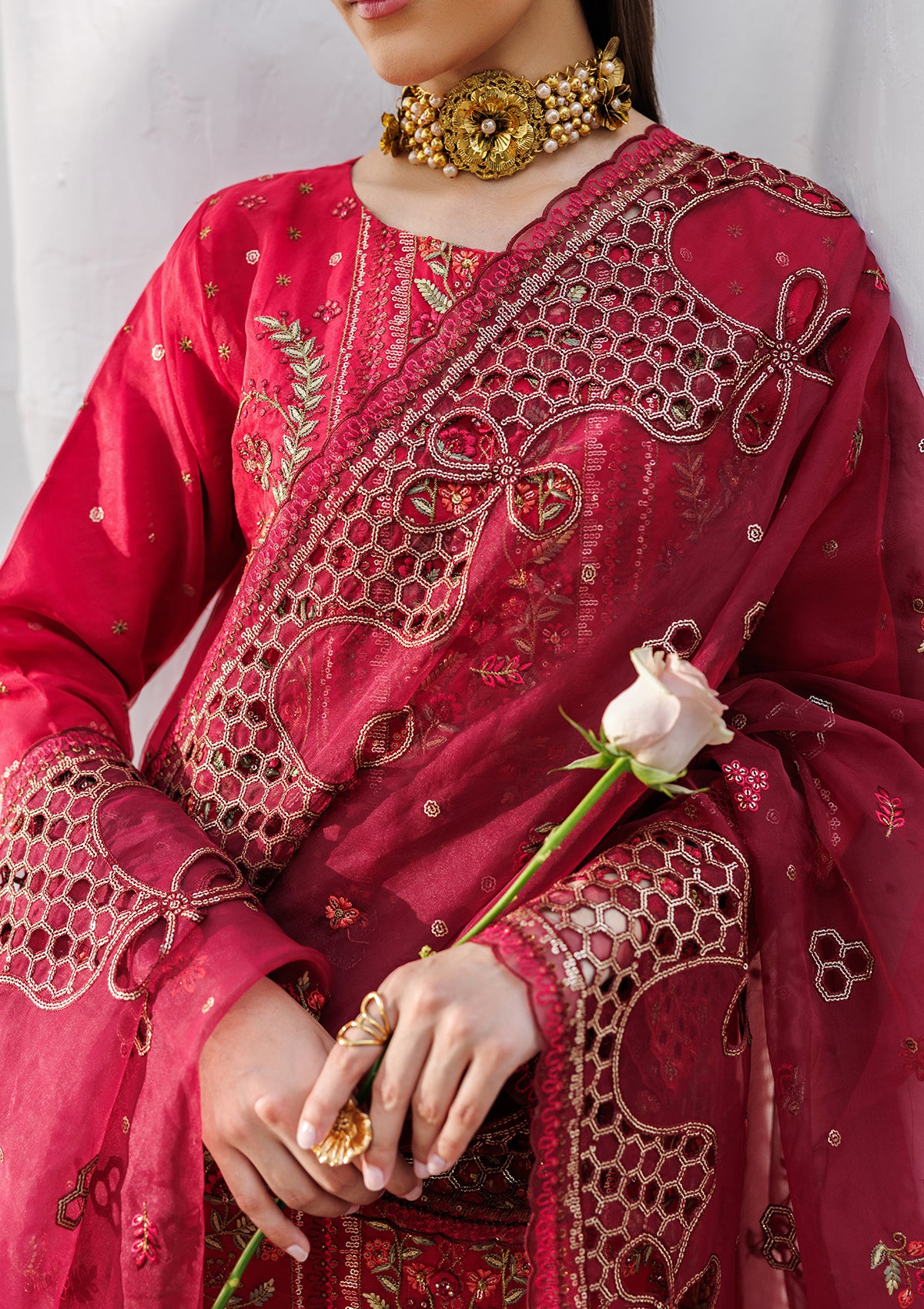 LUXURY Embroidered organza BT006825-RED