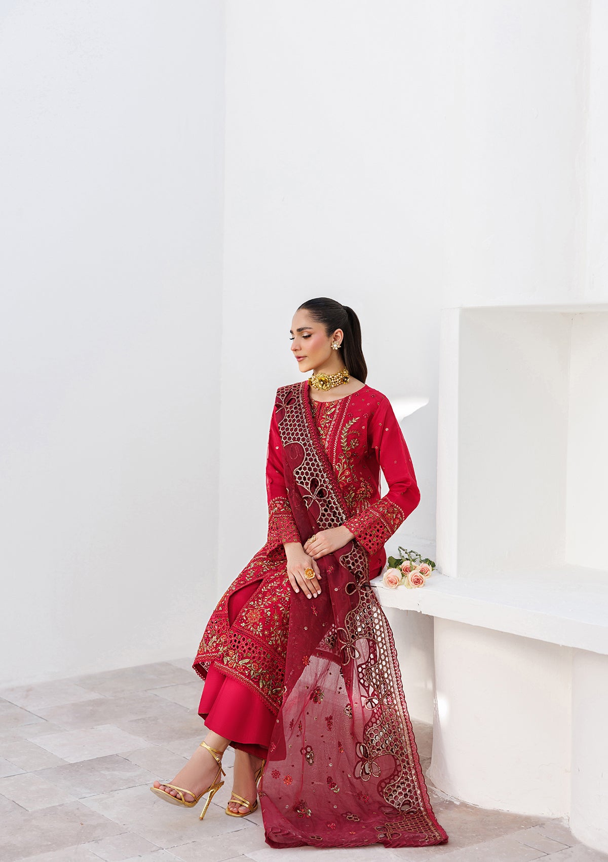 LUXURY Embroidered organza BT006825-RED