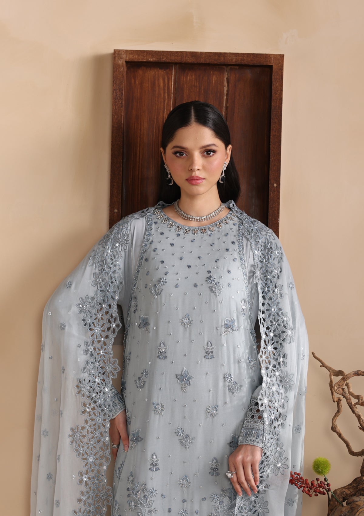 Embroidered Chiffon BT006676-L-BLU