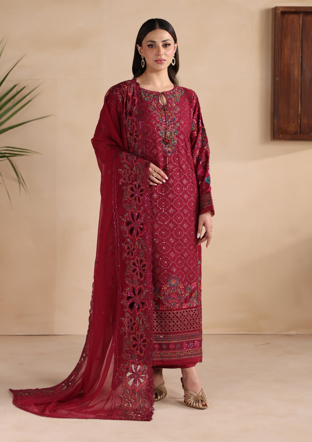 Embroidered Chiffon BT006677-MRN