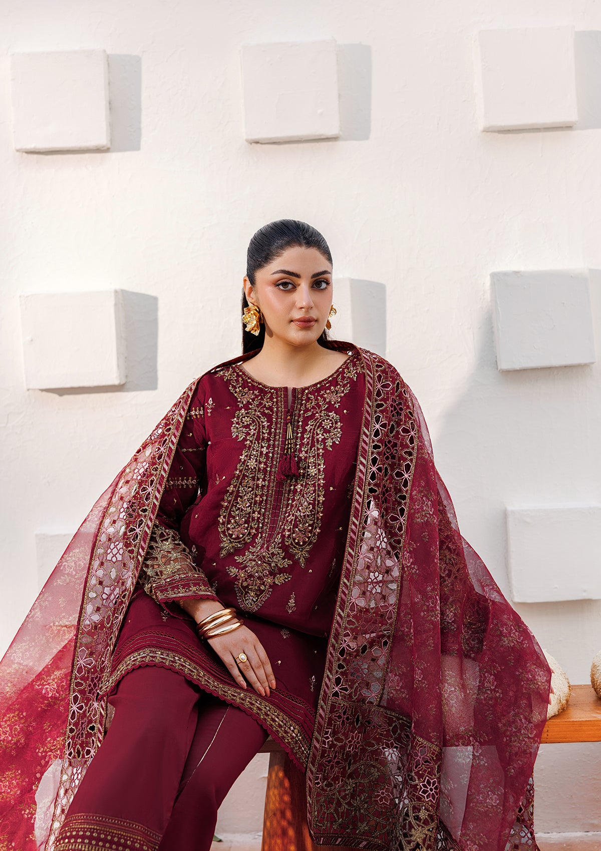 LUXURY Embroidered organza BT006824-MRN