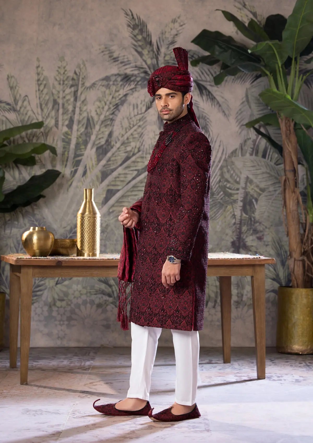Bin Tayyab Sherwani (TD-1690) MEHROON Bin Tayyab