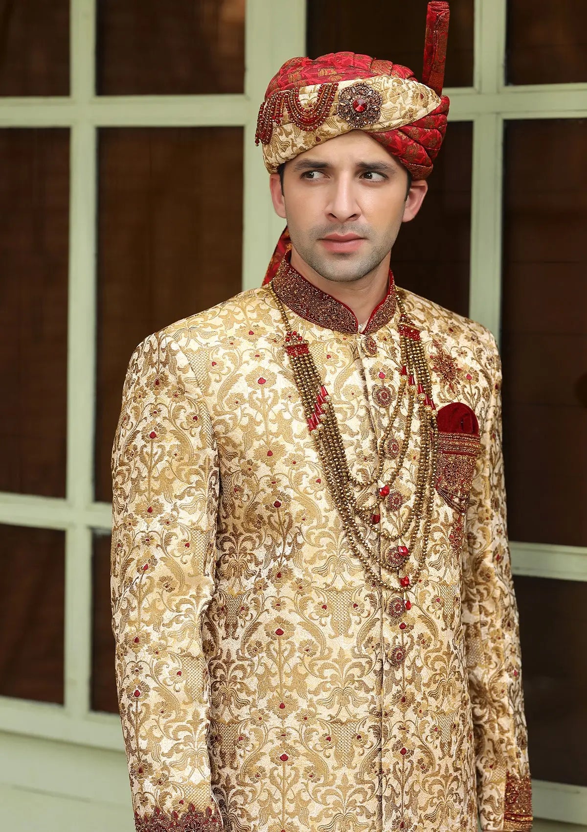Bin Tayyab Sherwani (TD-1404-2) Maroon Golden Bin Tayyab