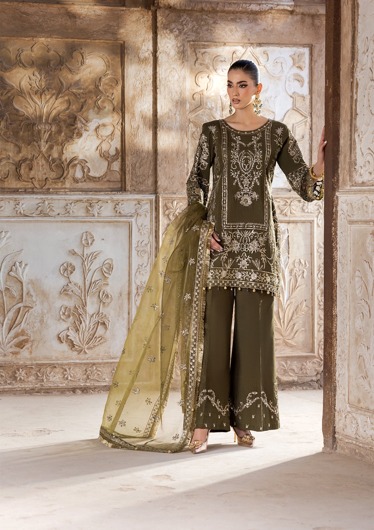 Embroidered Raw Silk BT-6684-OLV