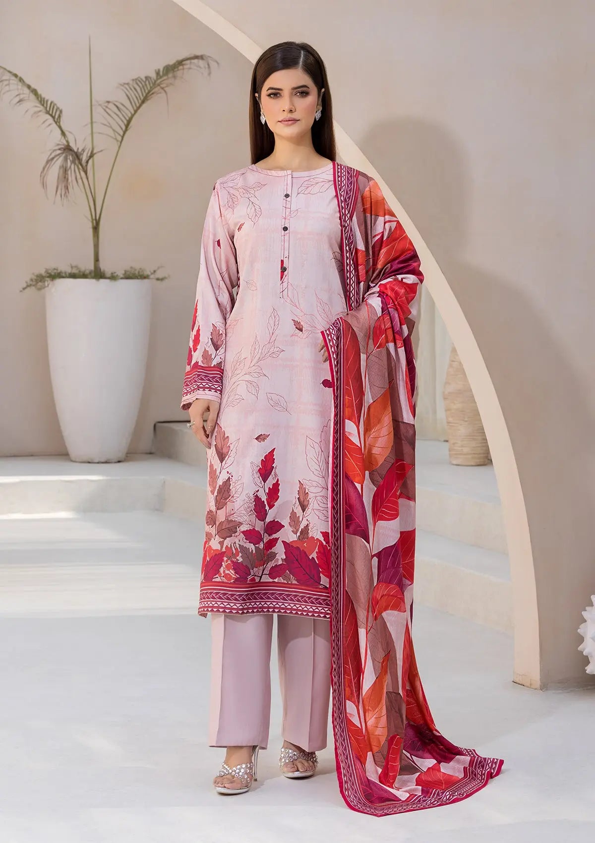 Printed Linen BT6545-RED Bin Tayyab