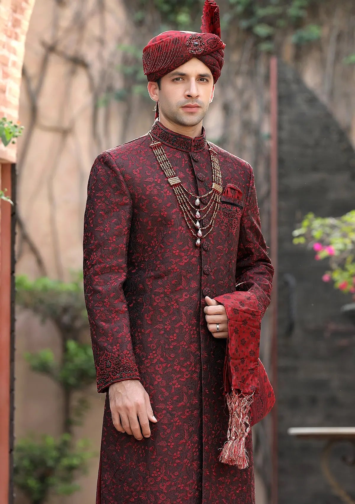 Bin Tayyab Sherwani (TD-1383-2) Black Maroon Bin Tayyab