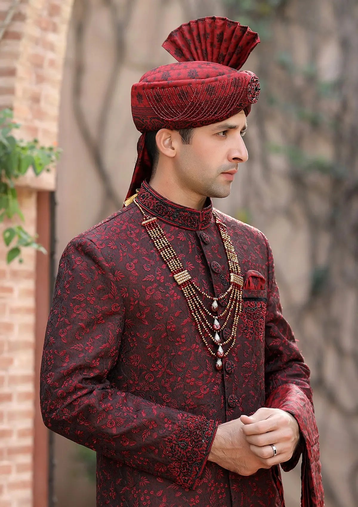 Bin Tayyab Sherwani (TD-1383-2) Black Maroon Bin Tayyab
