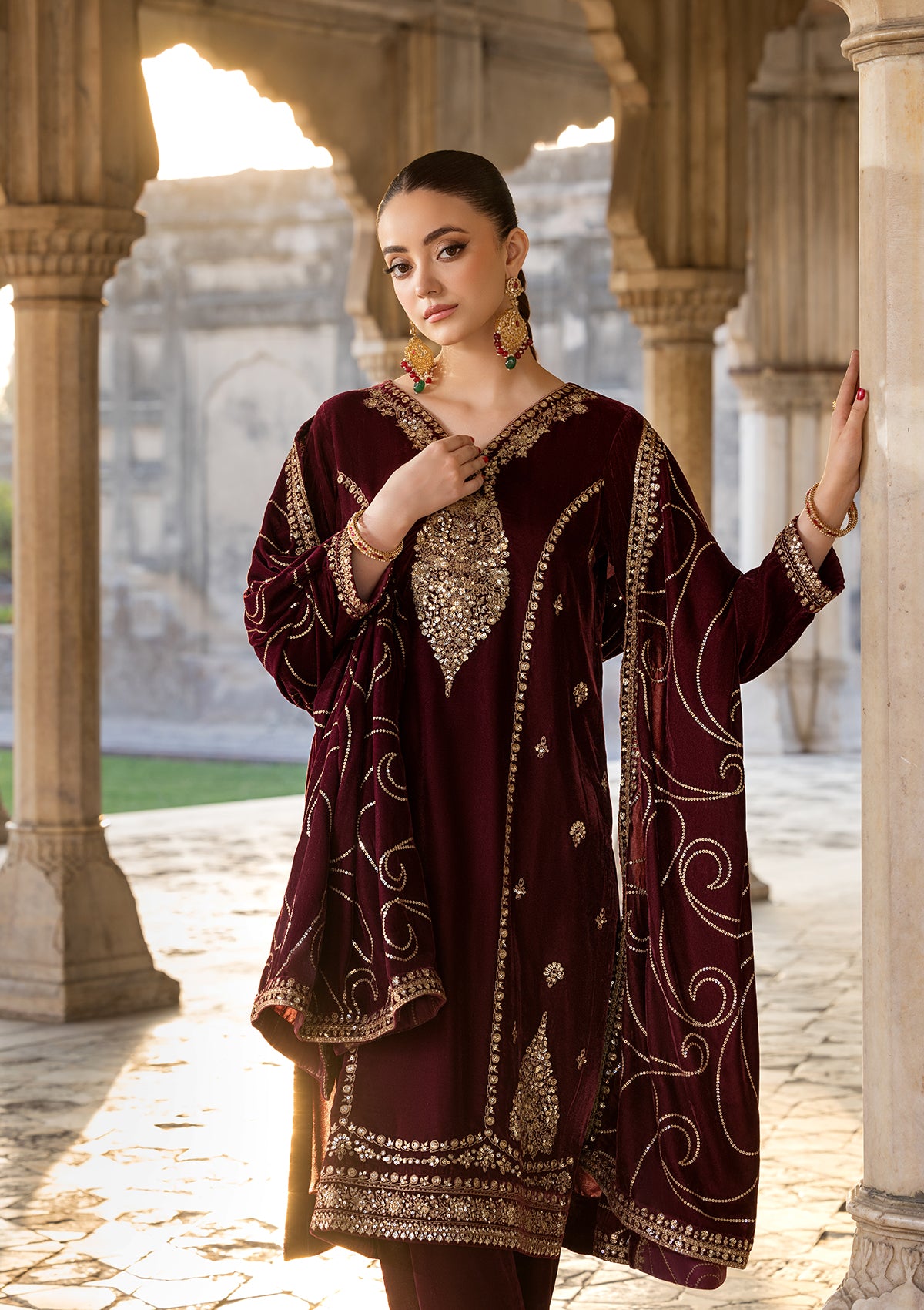 Embroidered Velvet BT6529-RED