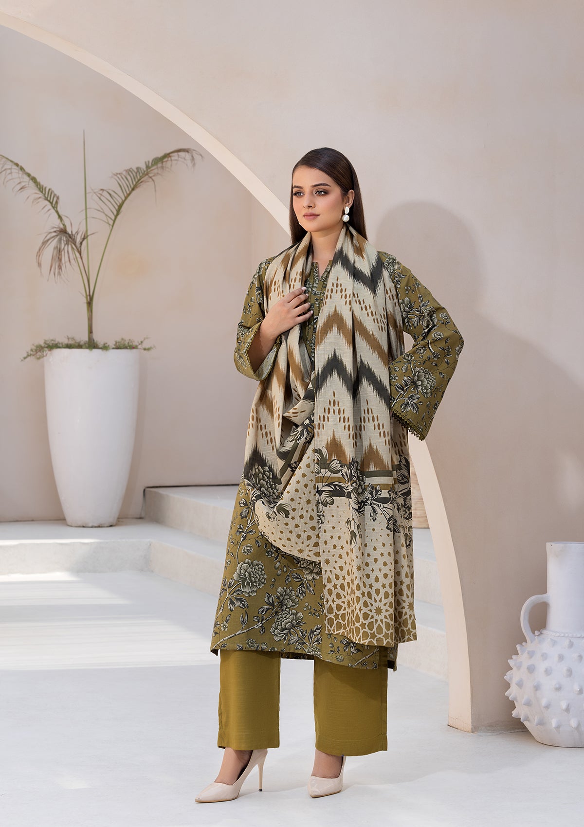 PRINTED KHADDAR BT6547-OLV