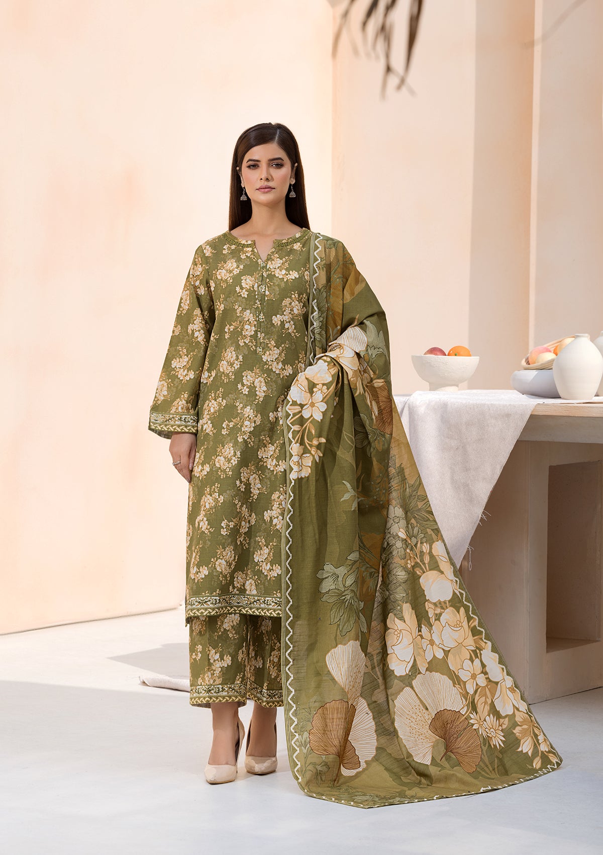 Printed Khaddar BT6544-OLV