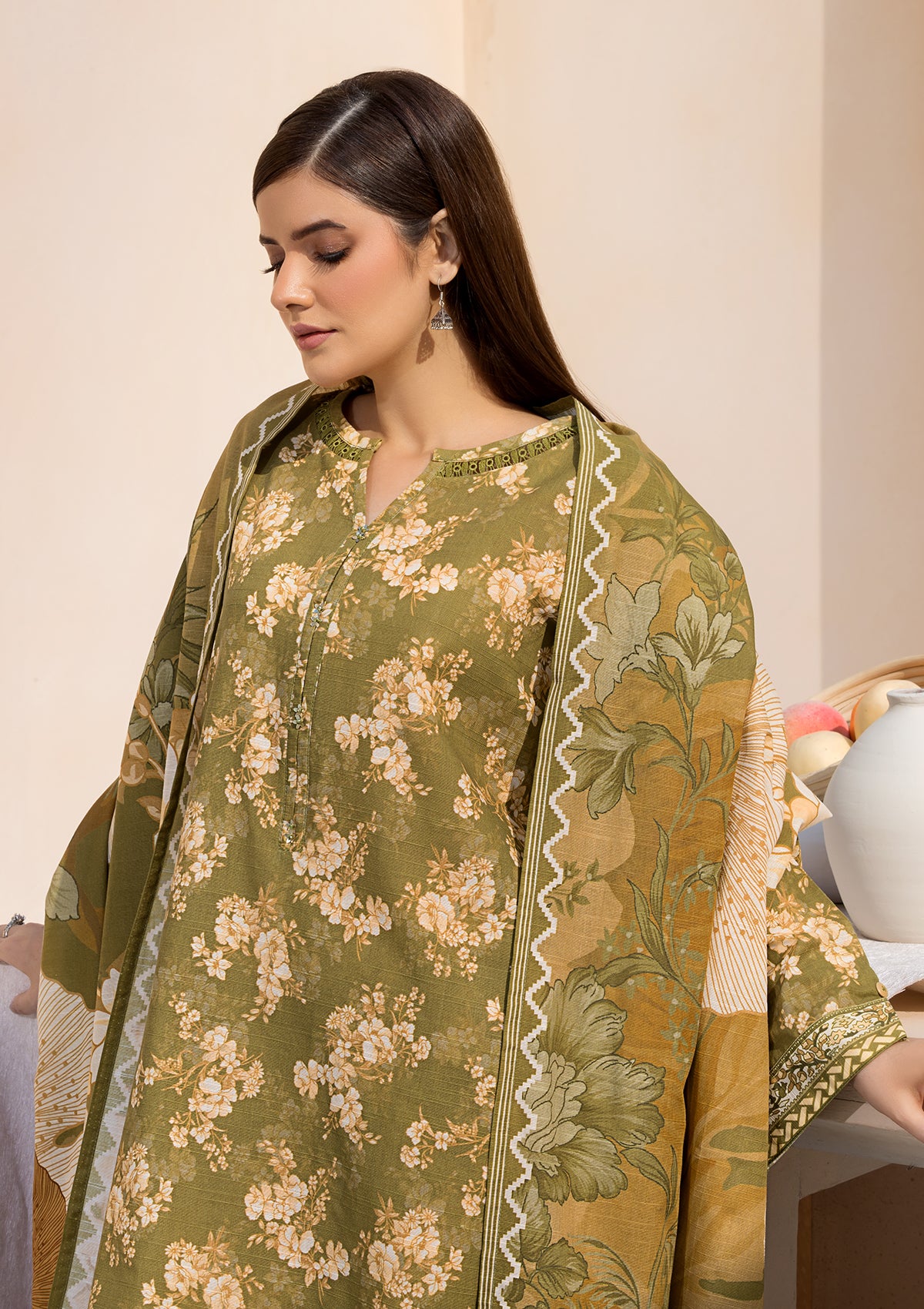 Printed Khaddar BT6544-OLV