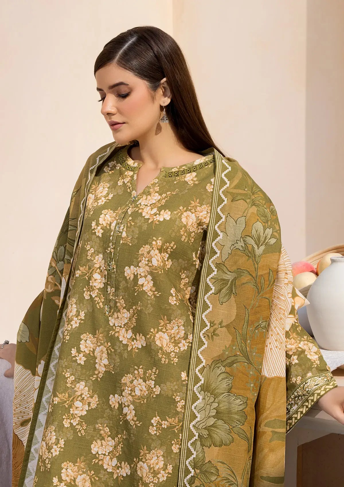 Printed Khaddar BT6526-OLV Bin Tayyab