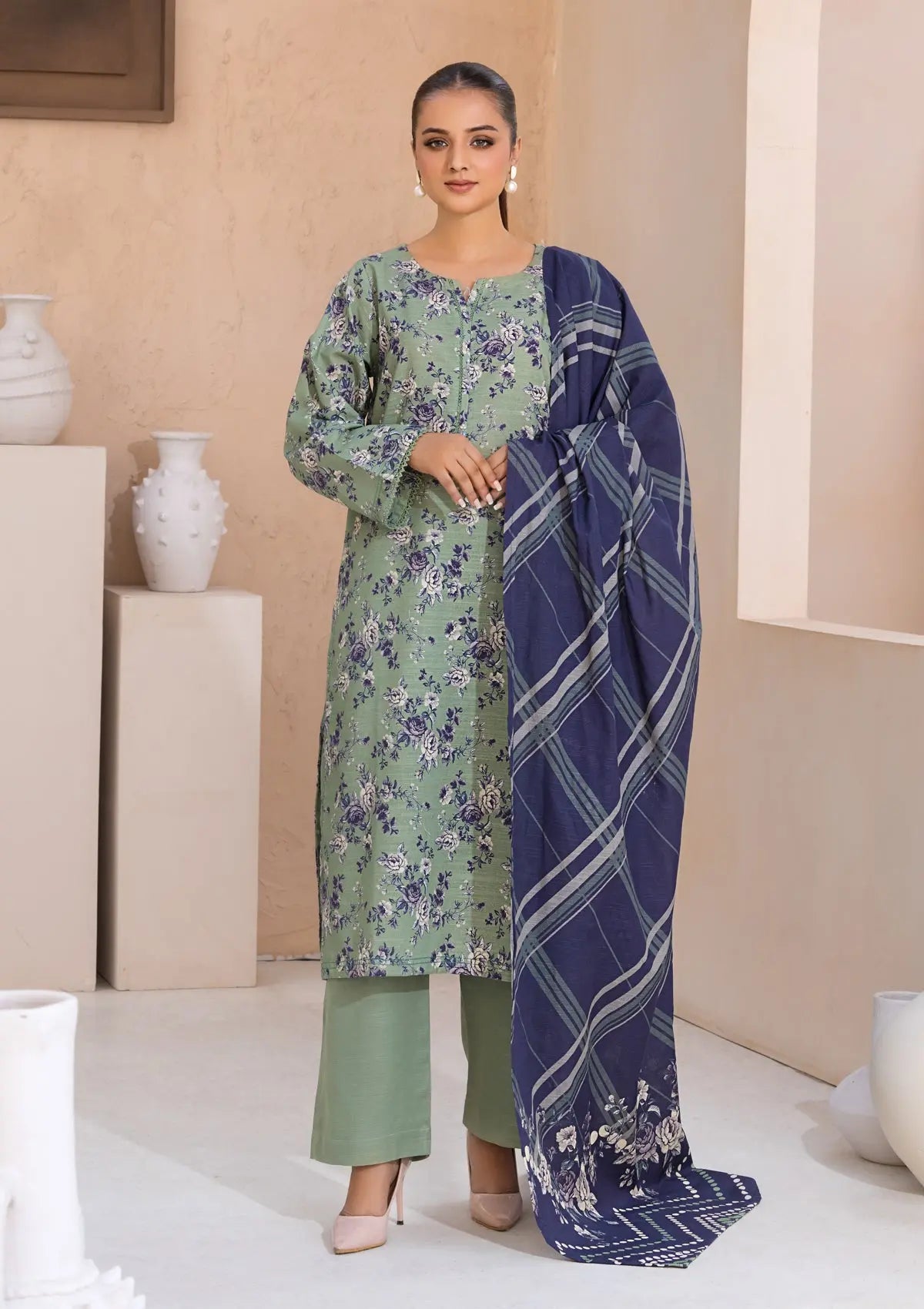 PRINTED KHADDAR BT6526-L-GRN Bin Tayyab