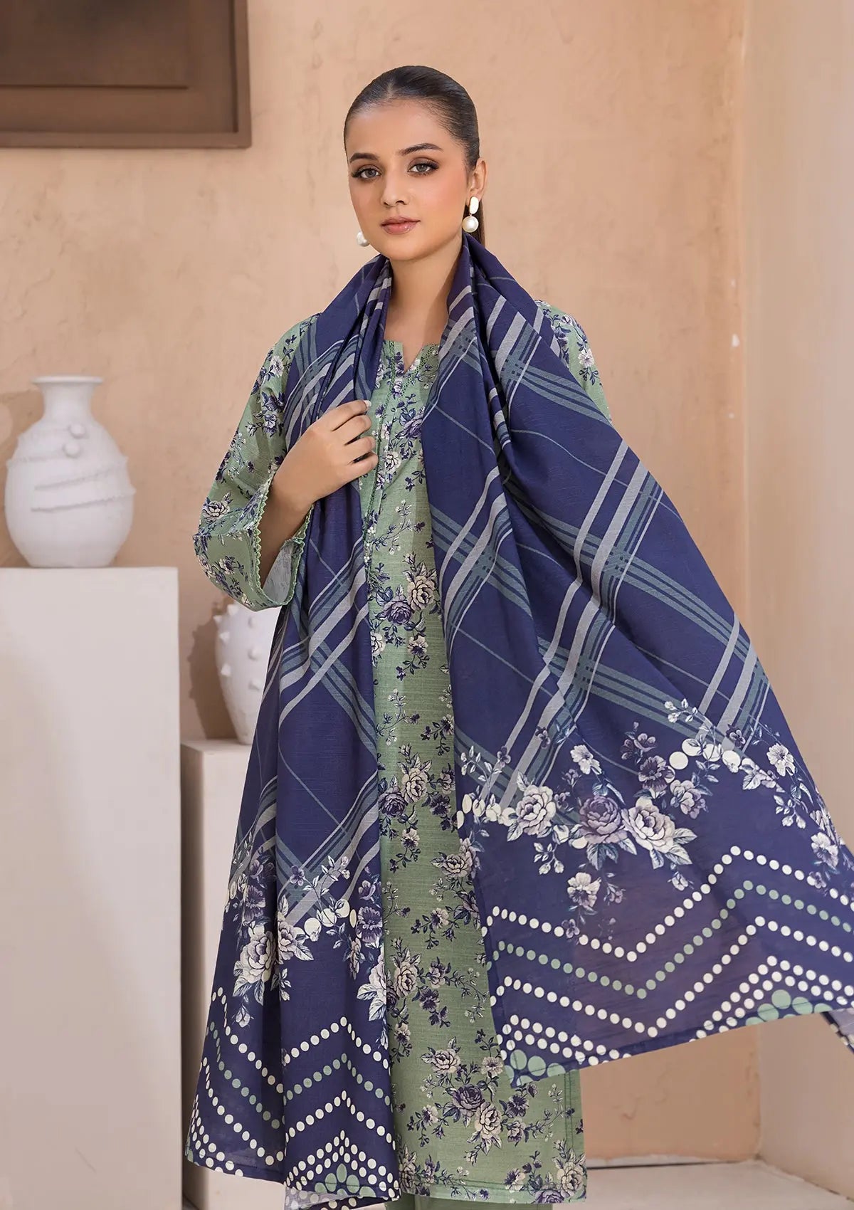PRINTED KHADDAR BT6526-L-GRN Bin Tayyab