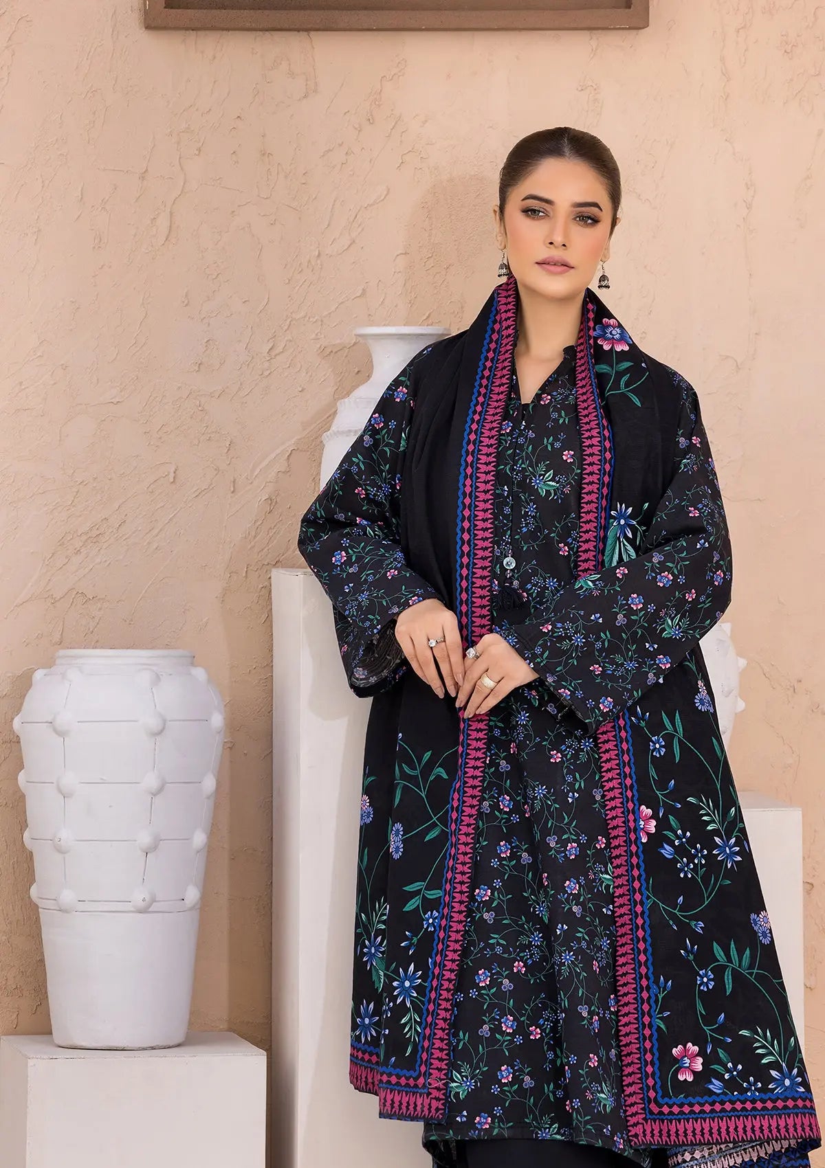 PRINTED KHADDAR BT6526-BLK Bin Tayyab
