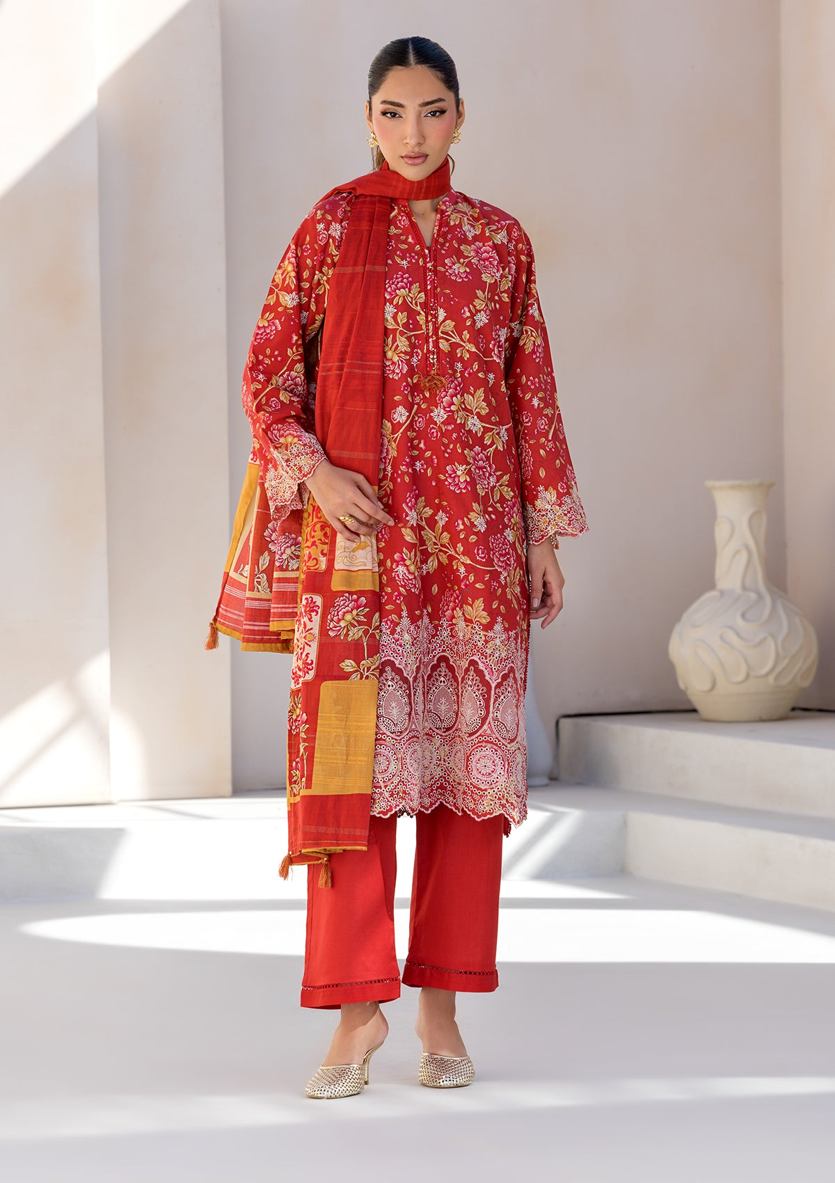 PRINTED CHICKENKARI LAWN BT006697-RED