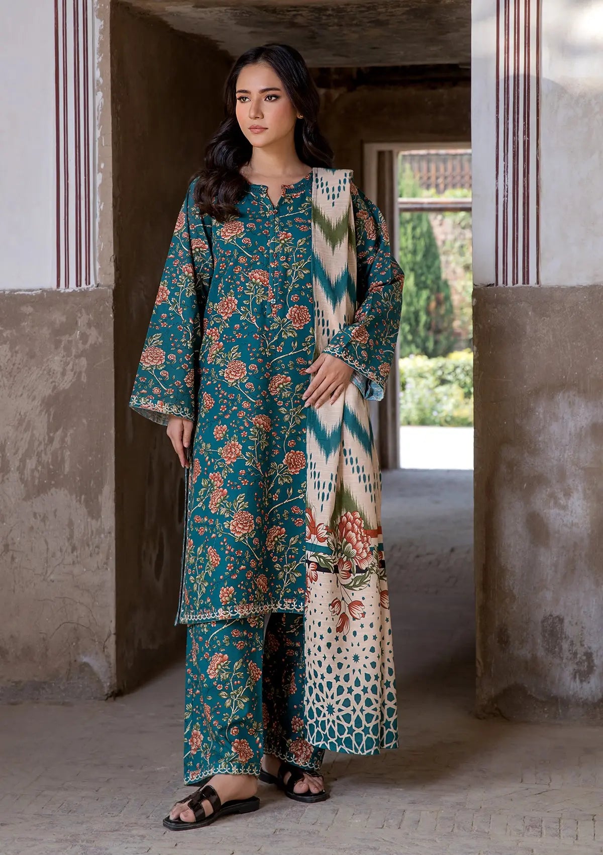 EMBROIDERED KHADDAR BT6512-CGN Bin Tayyab