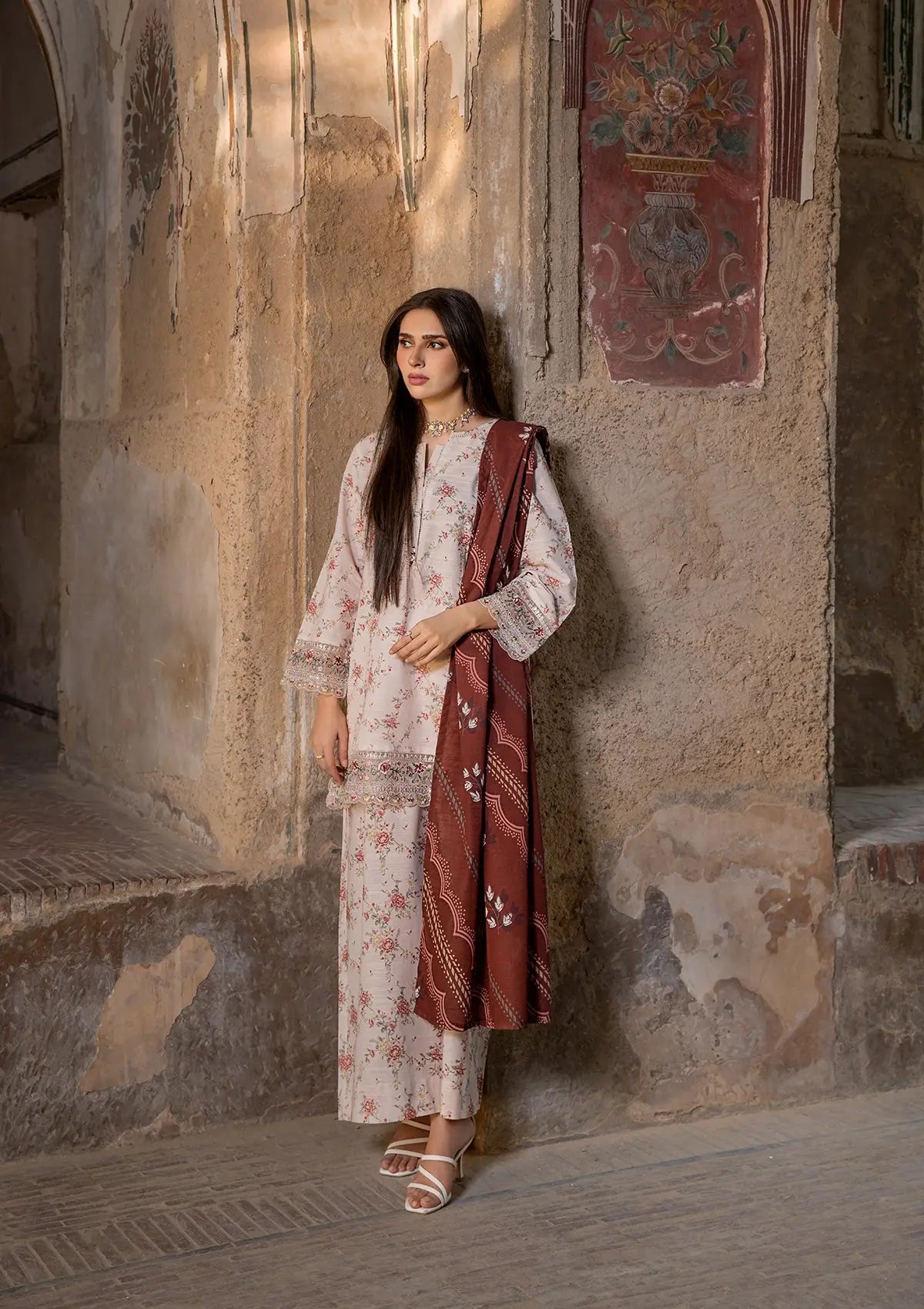 EMBROIDERED KHADDAR BT6513-CRM Bin Tayyab