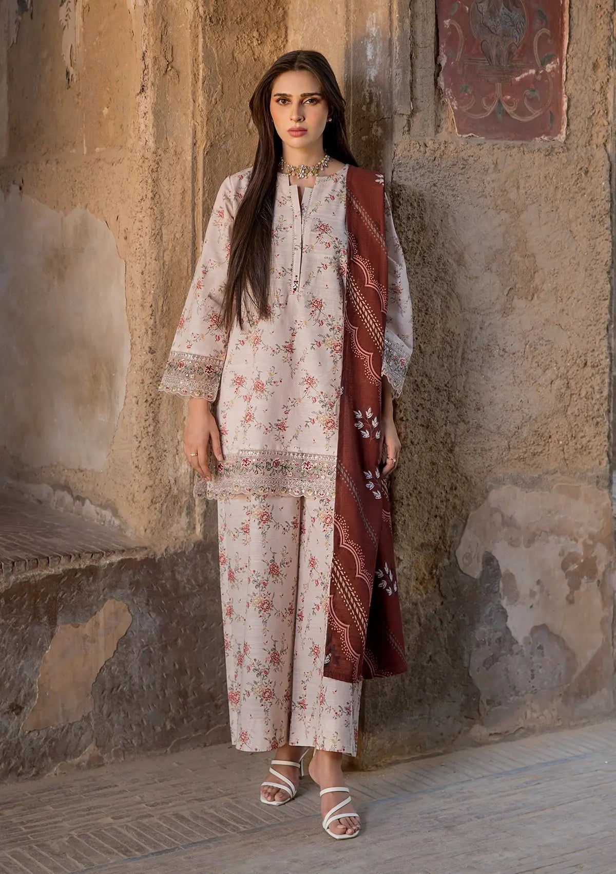 EMBROIDERED KHADDAR BT6513-CRM Bin Tayyab