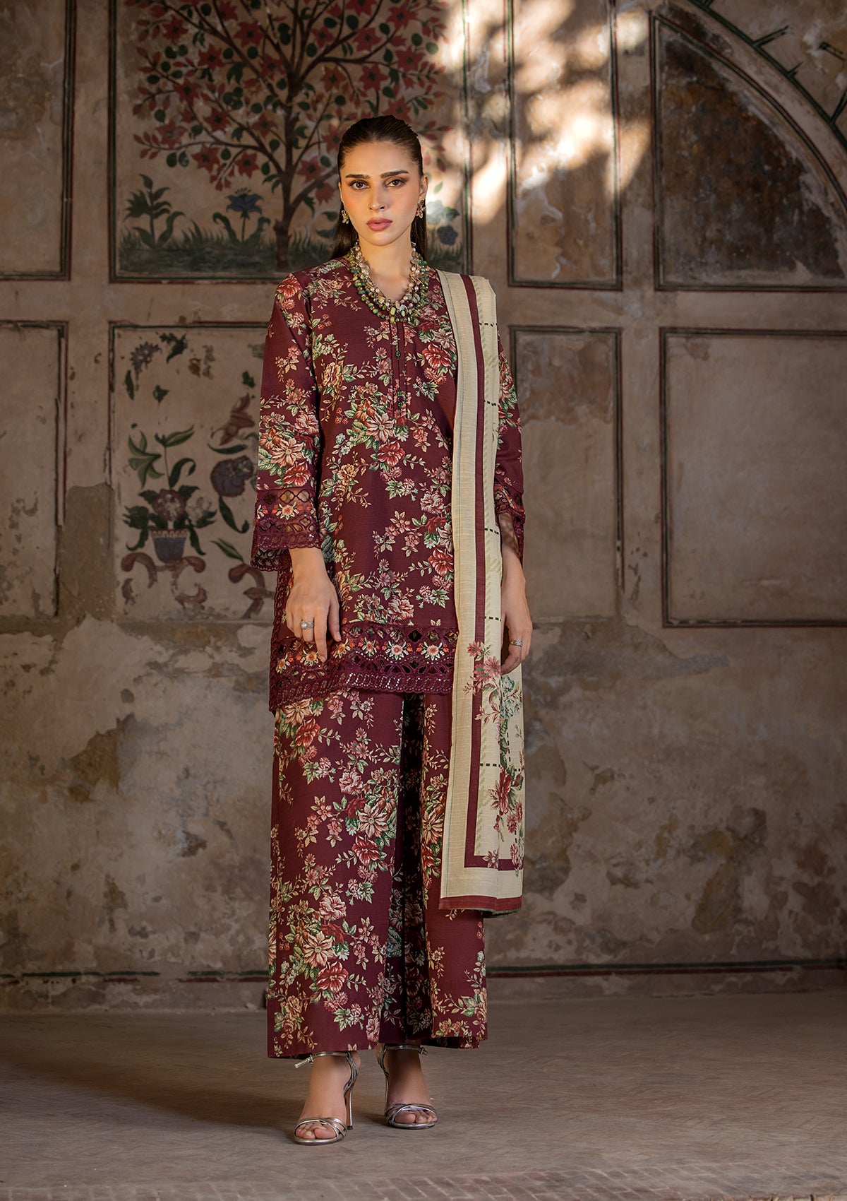 EMBROIDERED KHADDAR BT6513-MRN