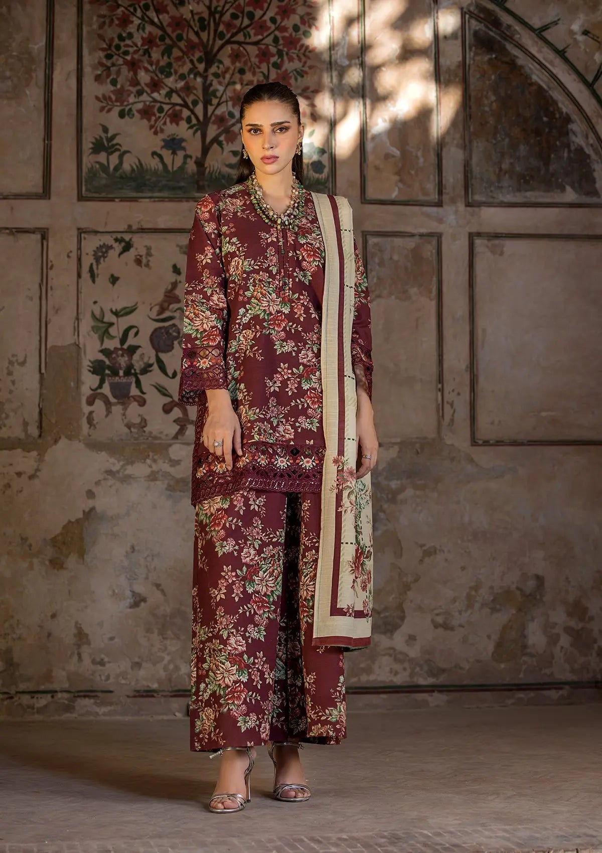 EMBROIDERED KHADDAR BT6513-MRN Bin Tayyab
