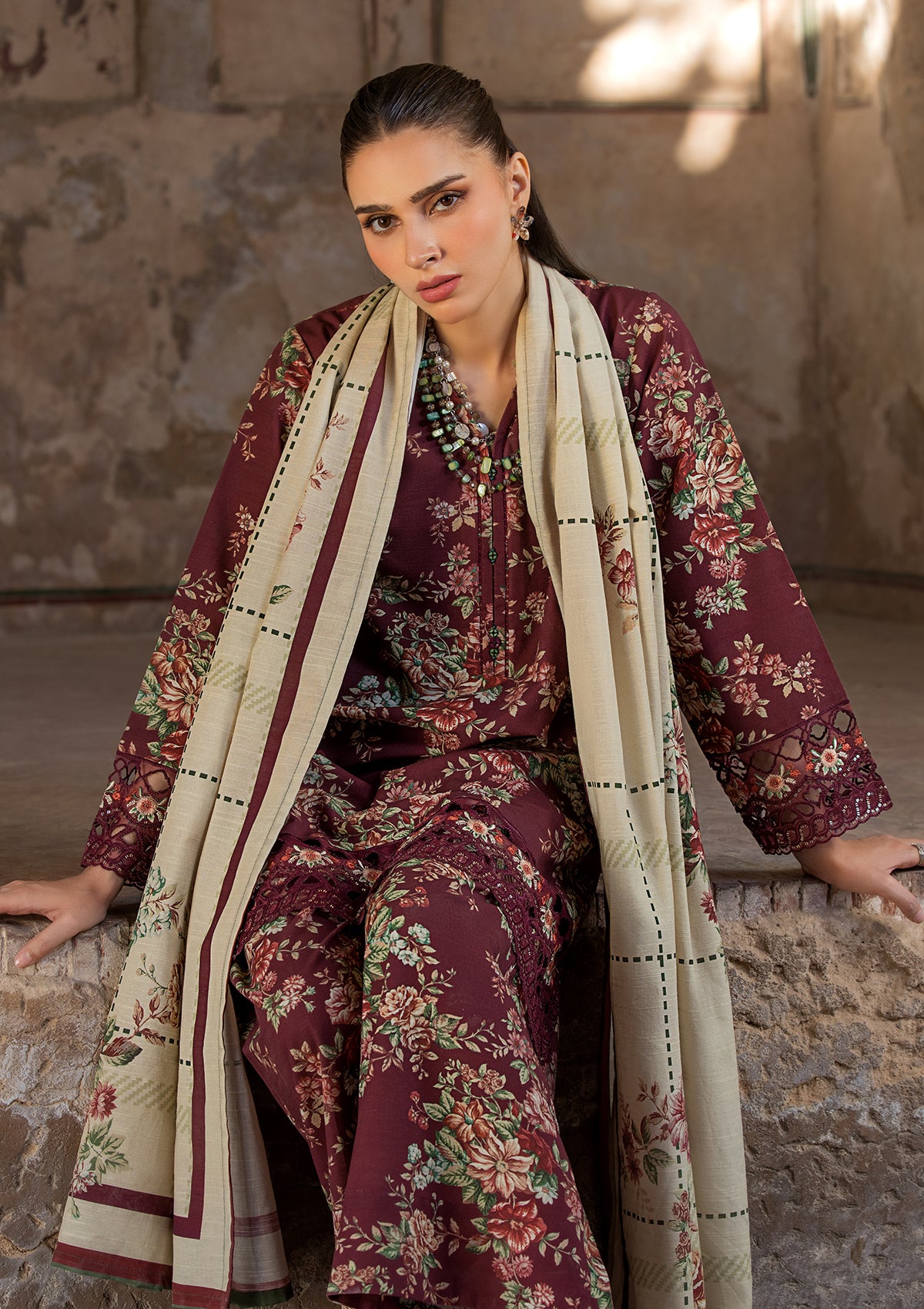 EMBROIDERED KHADDAR BT6513-MRN