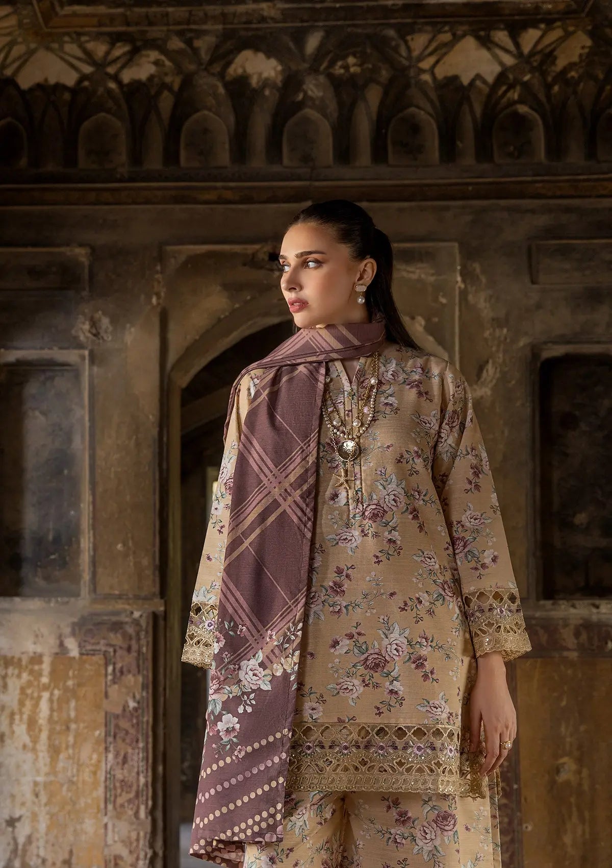 EMBROIDERED KHADDAR BT6513-BRN Bin Tayyab