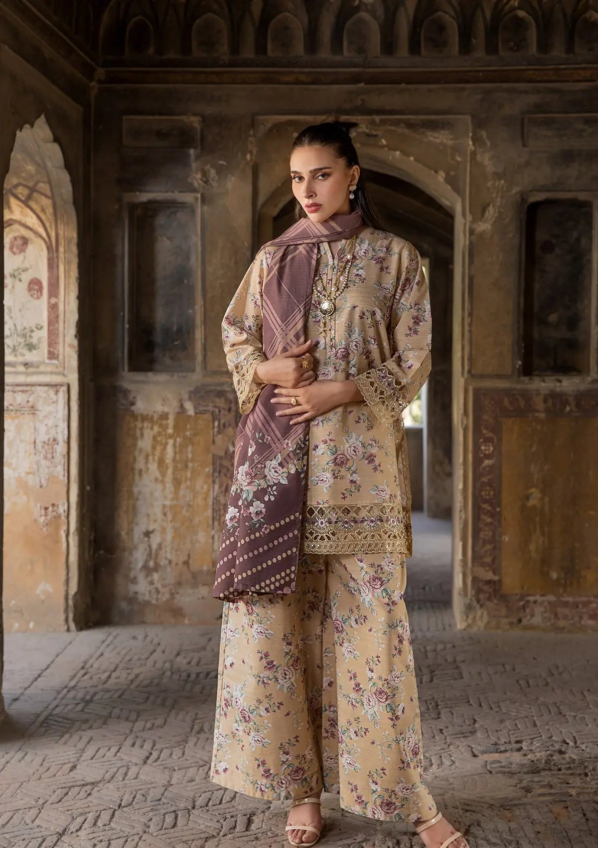 EMBROIDERED KHADDAR BT6513-BRN Bin Tayyab
