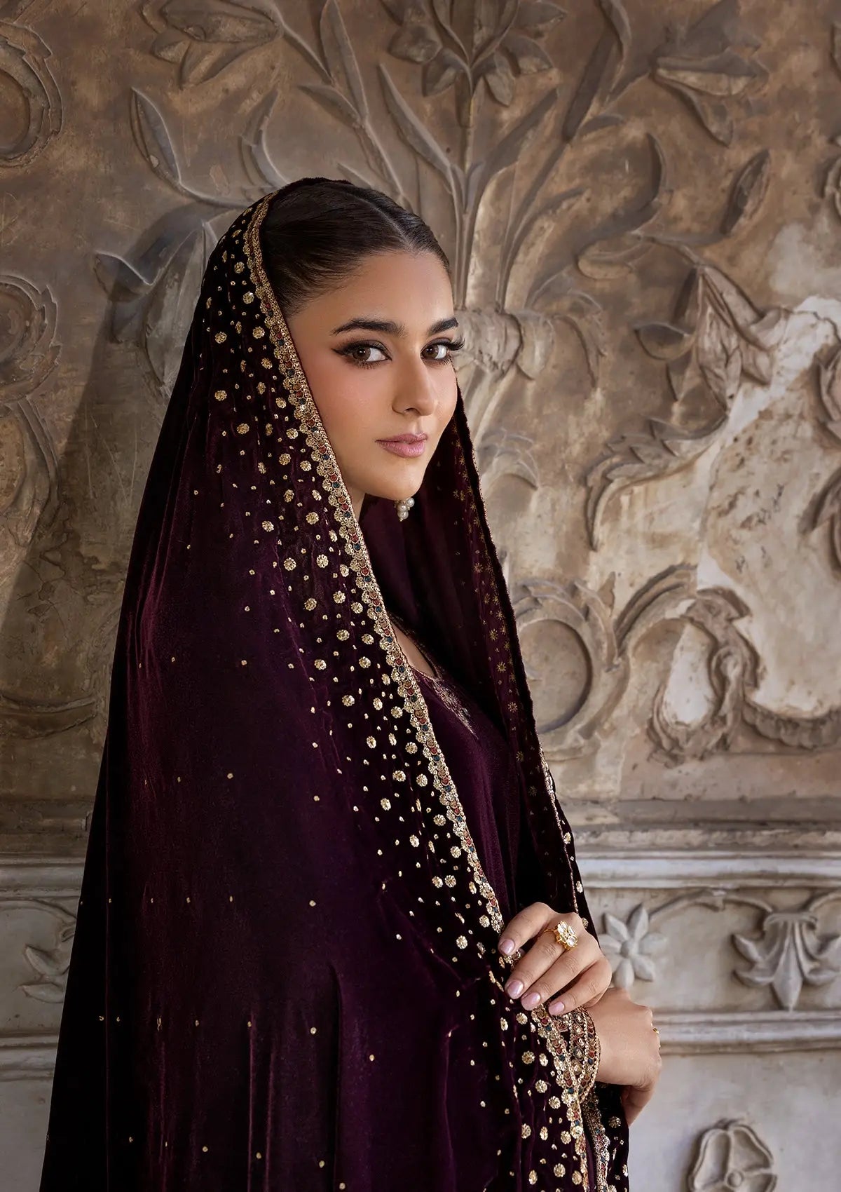 Embroidered Velvet BT6529-MRN Bin Tayyab