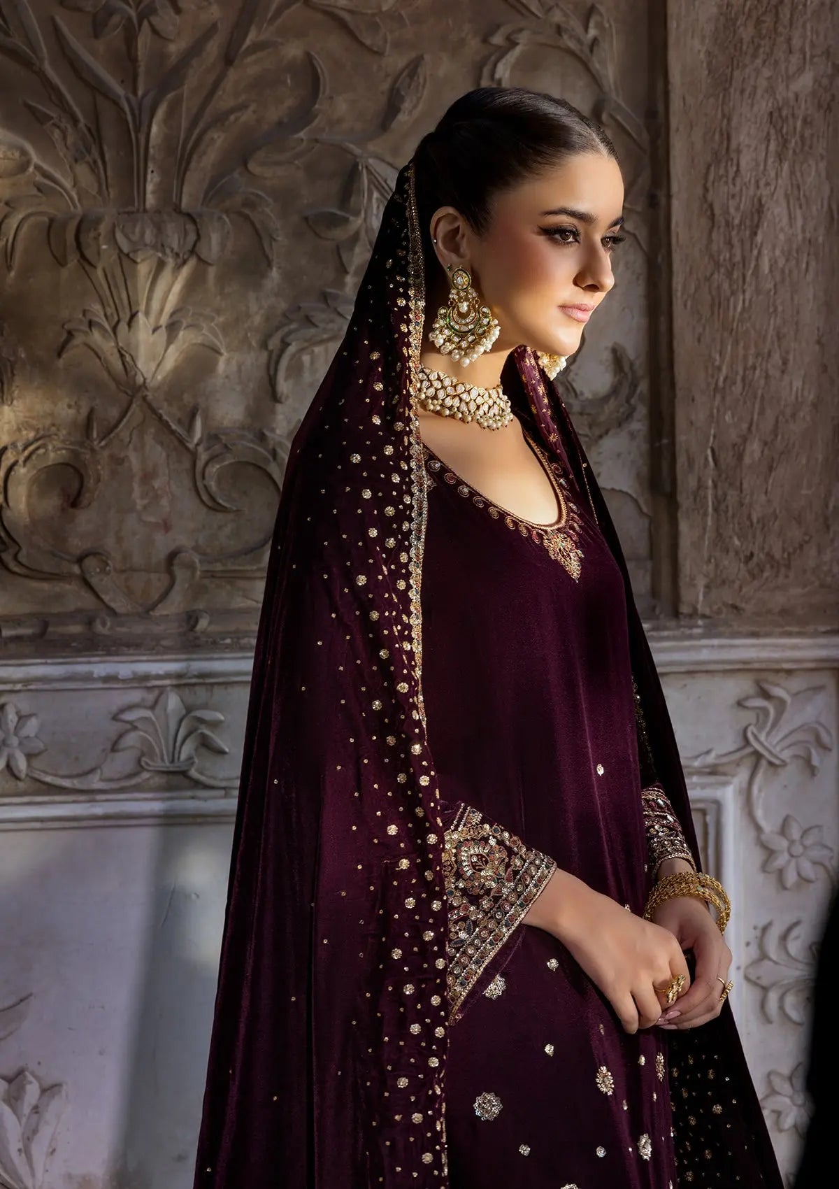 Embroidered Velvet BT6529-MRN Bin Tayyab
