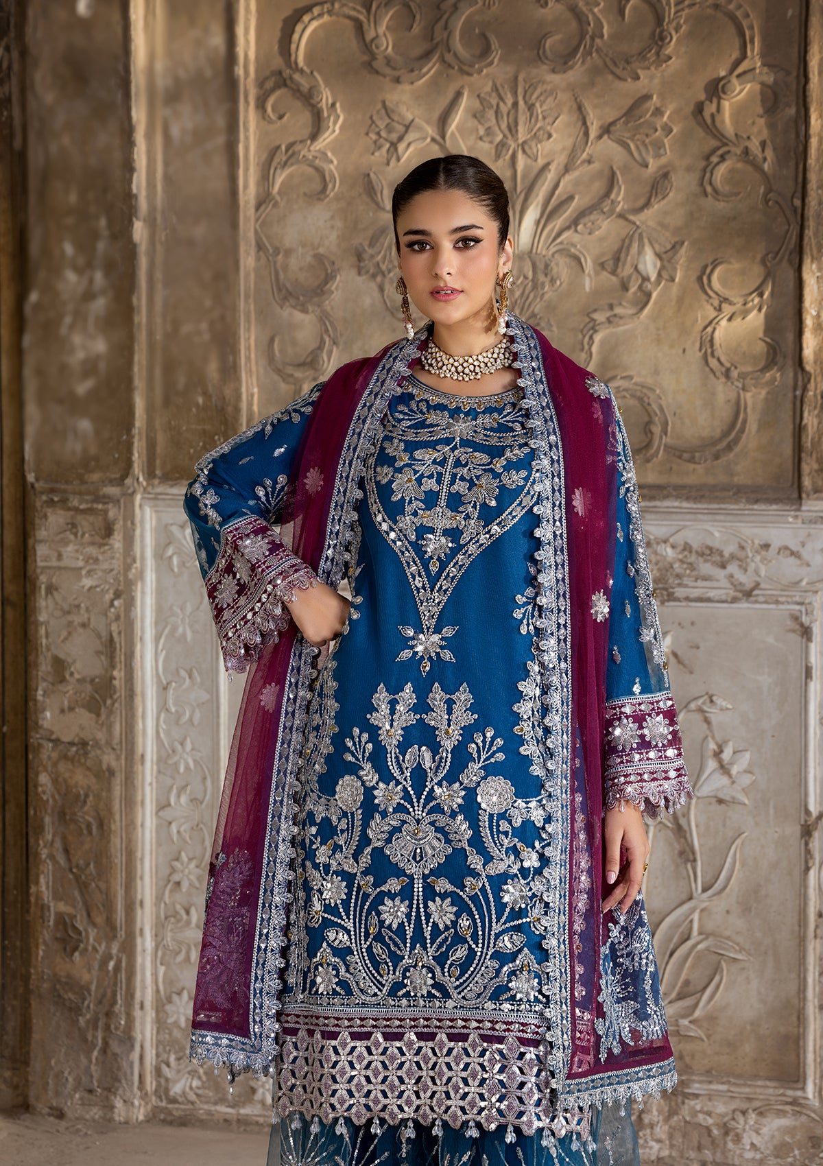 Embroidered Net BT6633-BLU