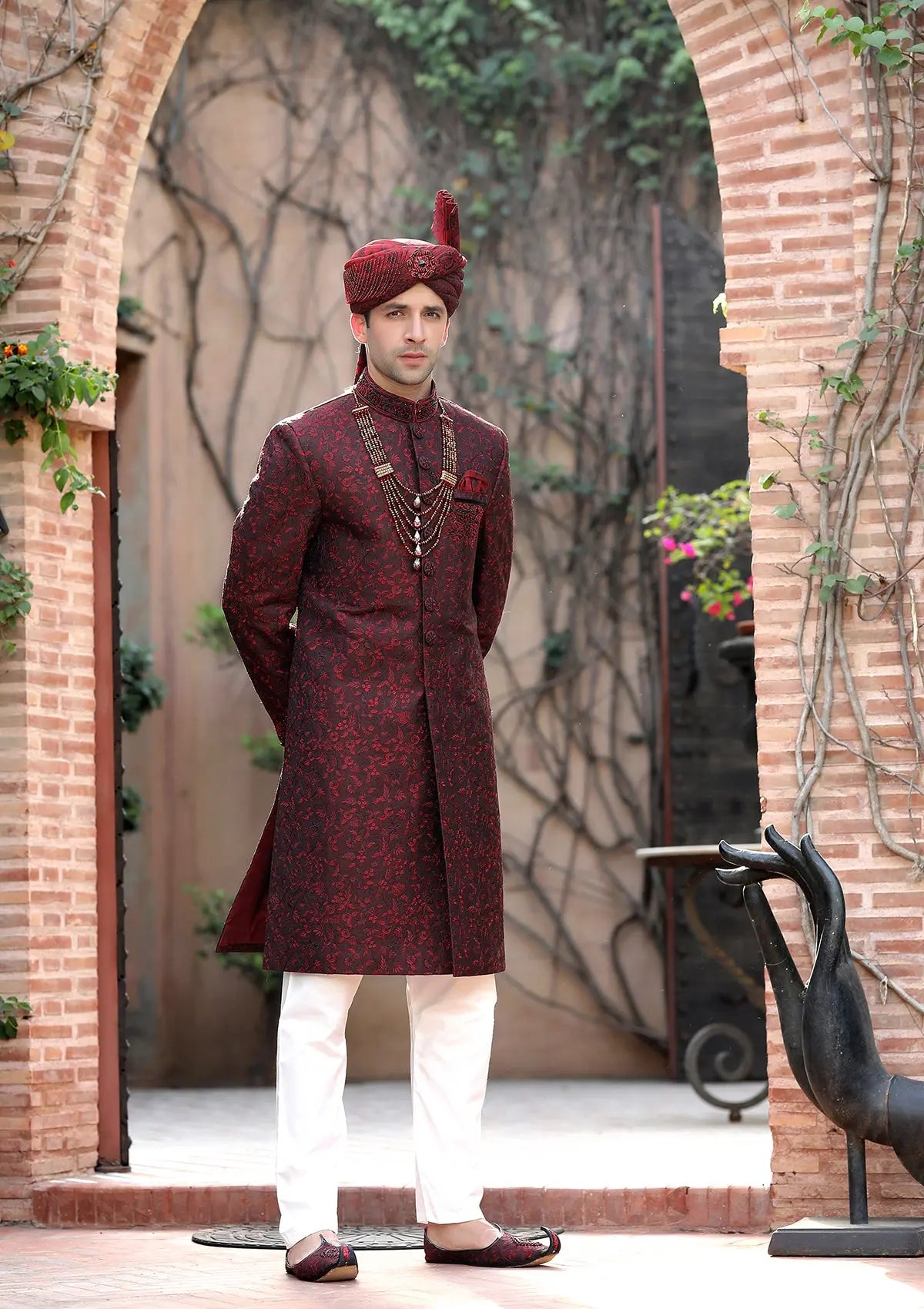Bin Tayyab Sherwani (TD-1383-2) Black Maroon Bin Tayyab