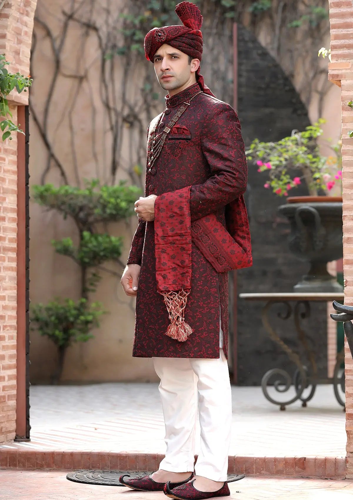 Bin Tayyab Sherwani (TD-1383-2) Black Maroon Bin Tayyab